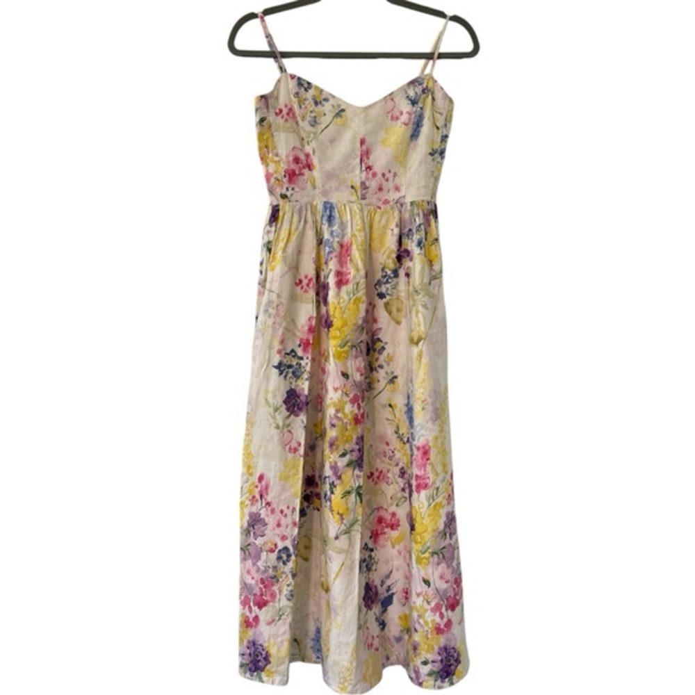 H&M Floral Linen and Cotton Blend Maxi Dress in Cream Size Extra Small - Picture 1 of 5